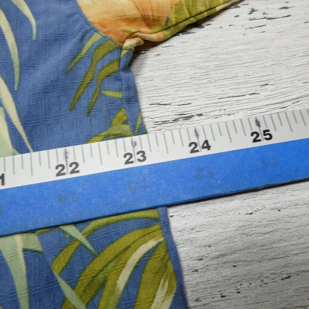 Tommy Bahama Shirt Mens Large Blue Silk Hawaiian Camp Button Up Hibiscus Aloha‎